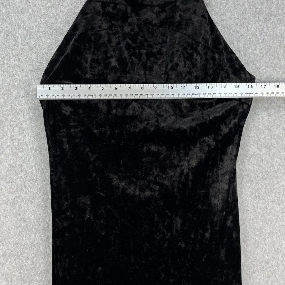 H&M Black Velour Rhinestone Strap Midi Dress Open Back Formal Cocktail M - Picture 13 of 14